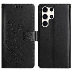 For Samsung Galaxy S25 Ultra Case PU Leather Phone Wallet Cover with Strap - Black