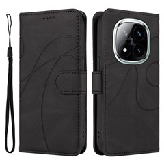 For Xiaomi Redmi Note 14 Pro+ 5G / Note 14 Pro 5G / Poco X7 5G Case Stand Wallet Leather Phone Cover Curved Line Wrist Strap - Black