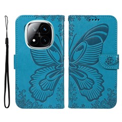 For Xiaomi Redmi Note 14 Pro+ 5G / Note 14 Pro 5G / Poco X7 5G Case Butterfly Pattern Leather Wallet Flip Phone Cover - Blue
