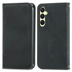 For Samsung Galaxy A25 5G (Global) (161.0 x 76.5 x 8.3mm) Case Skin Touch Feeling Card Slot Leather Phone Cover Stand Magnetic Absorption - Black