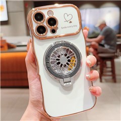 For iPhone 16 Pro Case Electroplating Gyro Design Kickstand Soft TPU Phone Cover - Ivory White