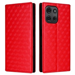 For Motorola Moto G75 5G Wallet Case Rhombus Imprinted Leather Phone Cover - Red