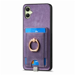 For Samsung Galaxy A06 4G Magnetic Case Card Holder Ring Kickstand PU Leather Phone Back Cover - Purple