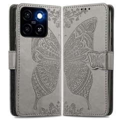 For ZTE Blade A55 Case PU Leather Wallet Phone Cover Butterfly Pattern - Grey