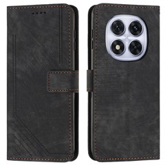 For Xiaomi Redmi Note 14 Pro+ 5G / Note 14 Pro 5G / Poco X7 5G Case Imprinted Lines Leather Phone Cover Folding Stand - Black