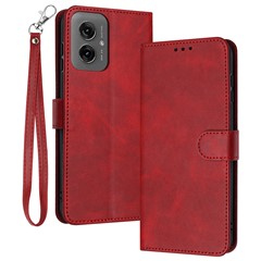 For Motorola Moto G55 5G Case Flip Stand PU Leather Wallet Phone Cover Calf Texture - Red