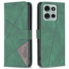 BINFEN COLOR For Motorola Moto G75 5G Phone Cases Wallet Stand Geometry Imprint Leather Cover - Green