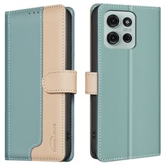 BINFEN COLOR BF33 for Motorola Moto G75 5G Leather Case Splicing Color RFID Blocking - Green