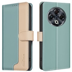 BINFEN COLOR BF33 for TECNO Spark 30 4G Leather Case Splicing Color RFID Blocking - Green