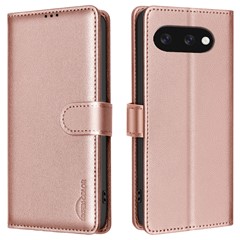 BINFEN COLOR BF32 For Google Pixel 9a Leather Case Wallet RFID Blocking Phone Cover - Rose Gold