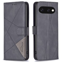 BINFEN COLOR For Google Pixel 9a Phone Cases Wallet Stand Geometry Imprint Leather Cover - Black