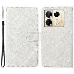 For Infinix Note 40 Pro 4G  /  5G  /  40 Pro+ Case Leather Case Ethnic Style Wallet Phone Cover with Strap - White