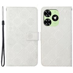 For TECNO Spark Go 2024 4G  /  Spark 20  /  20C  /  Pop 8  /  Infinix Smart 8 4G  /  8 Plus  /  8 Pro 4G Case Leather Case Ethnic Style Wallet Phone Cover with Strap - White