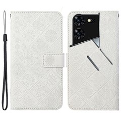For TECNO Pova 5 Pro 5G Case Leather Case Ethnic Style Wallet Phone Cover with Strap - White
