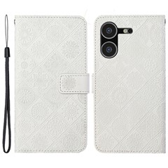 For TECNO Pova 5 4G Case Leather Case Ethnic Style Wallet Phone Cover with Strap - White