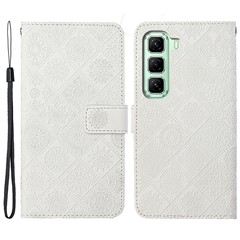 For Infinix Hot 50 4G Case Leather Case Ethnic Style Wallet Phone Cover with Strap - White