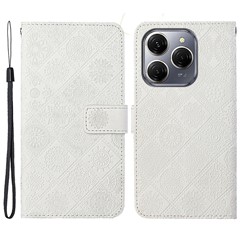 For TECNO Spark 20 Pro Case Leather Case Ethnic Style Wallet Phone Cover with Strap - White