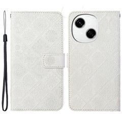 For TECNO Spark Go 2025 / Spark Go 1 / Pop 9 4G Case Leather Case Ethnic Style Wallet Phone Cover with Strap - White