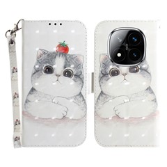 For Xiaomi Redmi Note 14 Pro 5G / Poco X7 5G Case Pattern Printing Leather Wallet Phone Cover with Wrist Strap - Cute Cat