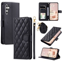 For Samsung Galaxy A36 5G Wallet Case Rhombus Grid PU Leather Phone Cover - Black