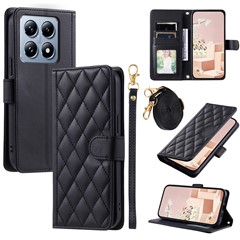 For Xiaomi 14T Wallet Case Rhombus Grid PU Leather Phone Cover - Black