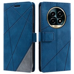 For Realme 13 Pro 5G (Global) / 13 Pro+ 5G (Global) Case Imprinted Lines PU Leather Splicing Wallet Phone Cover - Blue