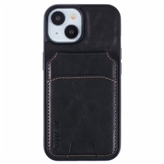 SUTENI H02 For iPhone 15 Case Waxy Texture Leather+TPU Card Slots Kickstand Phone Cover - Black