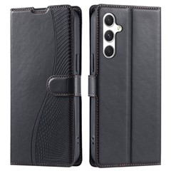 For Samsung Galaxy A54 5G Case Dots Imprinted PU Leather Flip Phone Cover with Card Slot, Strap - Black