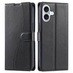 For iPhone 16 Plus Case Dots Imprinted PU Leather Flip Phone Cover with Card Slot, Strap - Black