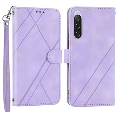 For Sony Xperia 5 IV 5G Case Imprinted Line Leather Phone Cover with Handy Strap - Purple