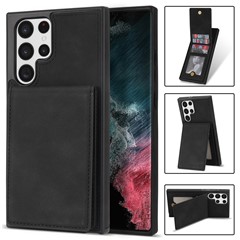 For Samsung Galaxy S25 Ultra Case RFID Blocking Card Slots TPU+PU Leather Phone Cover - Black