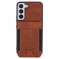 SUTENI H17 For Samsung Galaxy S22+ 5G Magnetic Case Card Slots Leather+TPU Kickstand Phone Cover - Khaki
