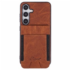 SUTENI H17 For Samsung Galaxy S24+ Magnetic Case Card Slots Leather+TPU Kickstand Phone Cover - Khaki
