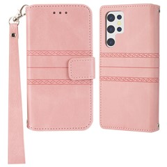 For Samsung Galaxy S25 Ultra Case Wallet Skin-Touch Leather Imprinted Phone Cover - Pink