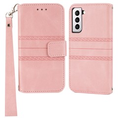 For Samsung Galaxy S25+ Case Wallet Skin-Touch Leather Imprinted Phone Cover - Pink