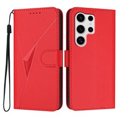 YX0090 For Samsung Galaxy S25 Ultra Case Triangle Imprint Leather Phone Cover with Lanyard - Red