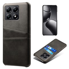 For Xiaomi 14T Case Dual Card Slots PU Leather + Hard PC Phone Cover - Black
