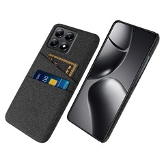 For Xiaomi 14T Case Cloth + Hard PC Phone Cover with Dual Card Slots - Black