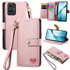 For Motorola Moto G55 5G Case RFID Blocking Zipper Pocket Leather Wallet Phone Cover - Pink