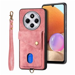 Phone Case For Xiaomi Redmi 14C 4G / 14R 5G / Poco C75 4G Leather+TPU Back Cover with Card Slot Kickstand - Pink