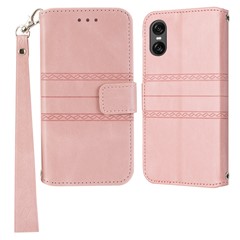 For Sony Xperia 10 VI Case Wallet Skin-Touch Leather Imprinted Phone Cover - Pink