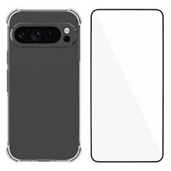 WANLONFENG WL Series for Google Pixel 9 Pro XL Case 2.0mm Clear TPU Cover with Tempered Glass Film (Big Lens Hole)