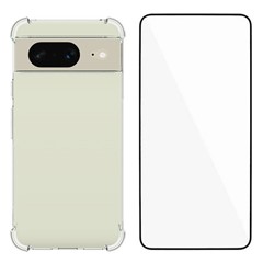 WANLONFENG WL Series for Google Pixel 8 Case 2.0mm Clear TPU Cover with Tempered Glass Film (Big Lens Hole)
