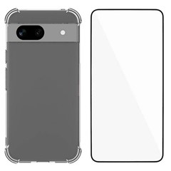 WANLONFENG WL Series for Google Pixel 8a Case 2.0mm Clear TPU Cover with Tempered Glass Film (Big Lens Hole)