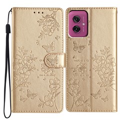 For Motorola Moto G55 5G Wallet Phone Case Butterfly Floral Imprint Leather Flip Cover - Gold