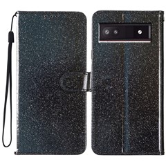 For Google Pixel 9a Wallet Case Glitter Anti-Scratch Leather Phone Cover Stand - Black
