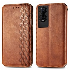 For TCL 50 5G PU Leather Case Rhombus Imprint Wallet Stand Phone Cover - Brown