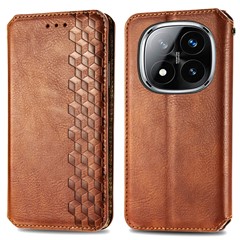 For Xiaomi Redmi Note 14 Pro+ 5G PU Leather Case Rhombus Imprint Wallet Stand Phone Cover - Brown