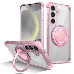 For Samsung Galaxy S25+ Magnetic Case Rotating Kickstand PC+TPU Back Cover - Transparent Pink