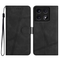For Xiaomi 14T Case Flip Leather Retro Phone Cover Lines Imprinted - Black
